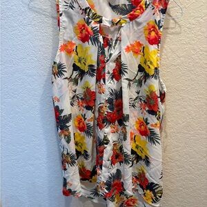 Peach Love California Floral Sleeveless Blouse - Red, Yellow, Green